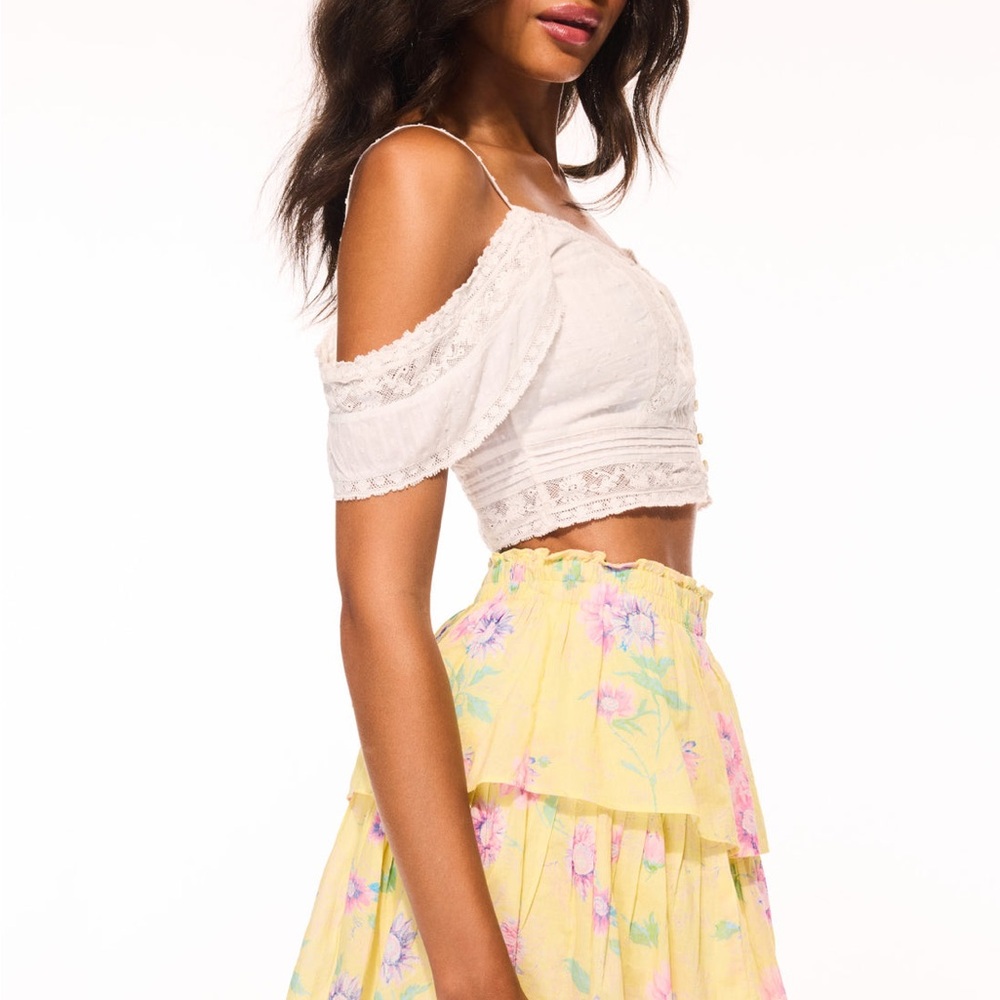 LoveShackFancy Ruffled Layered Yellow Floral Mini… - image 6